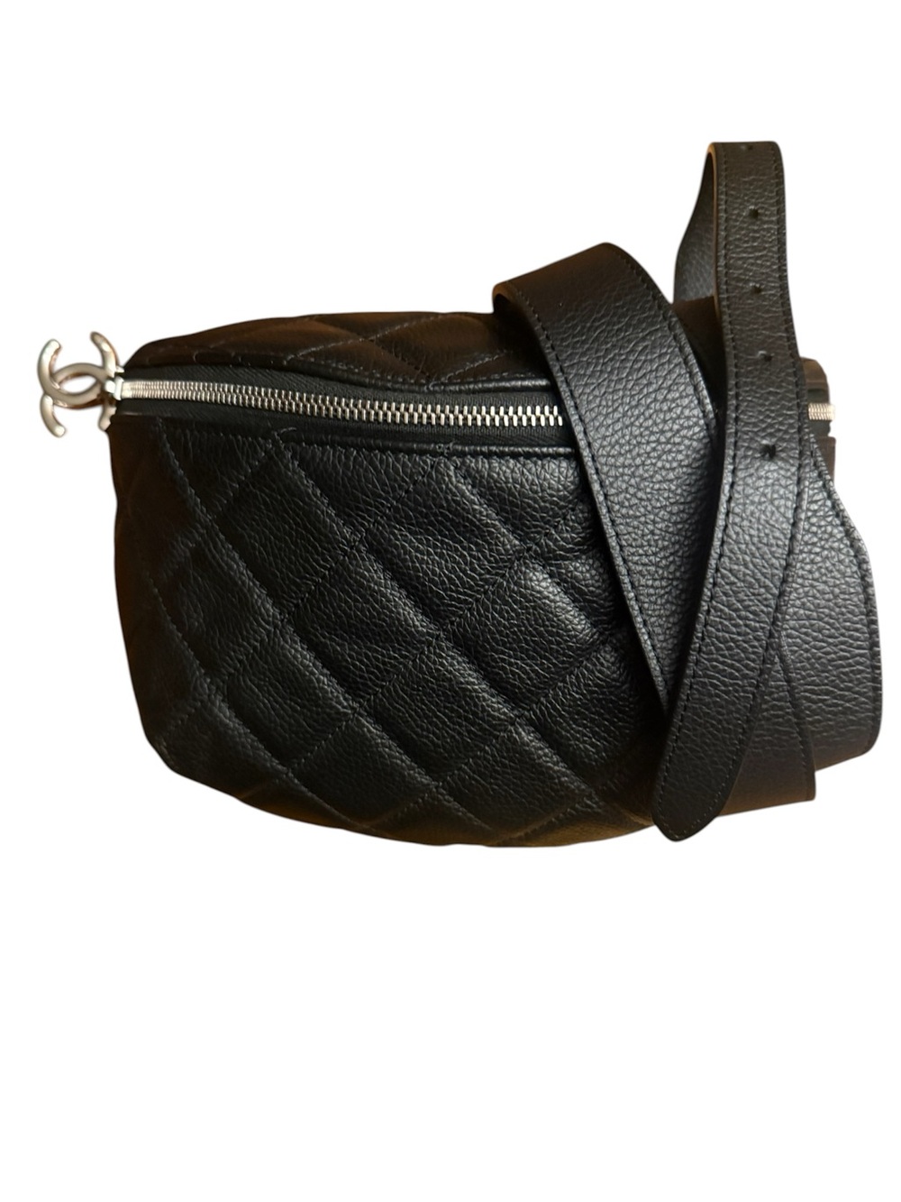 Chanel Black Calfskin Quilted Leather Belt Bag with Silver Hardware